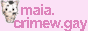 pink text on a pink background reading 'maia.crimew.gay'. a cat graphic is to the left