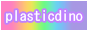 white and purple text reading 'plasticdino' over a rainbow gradient
